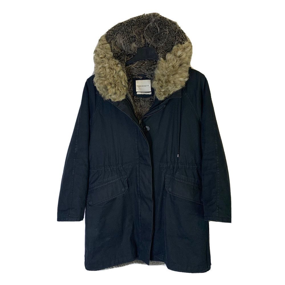 Community Hooded Coat Parka XL Aritzia Black Faux Fur Lined Removeable Lining